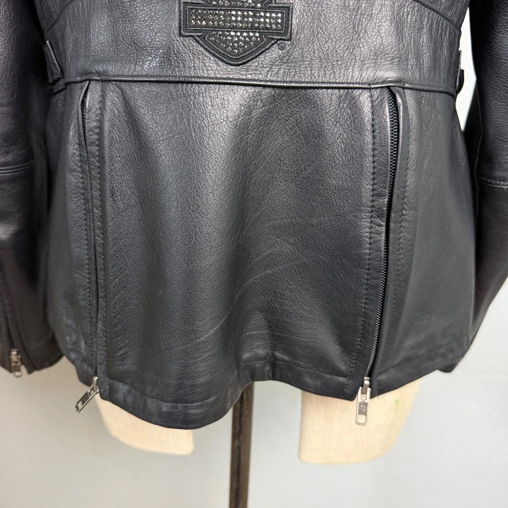 Harley-Davidson Womens Black Leather Studded Wing‎ Motorcycle Jacket Black L